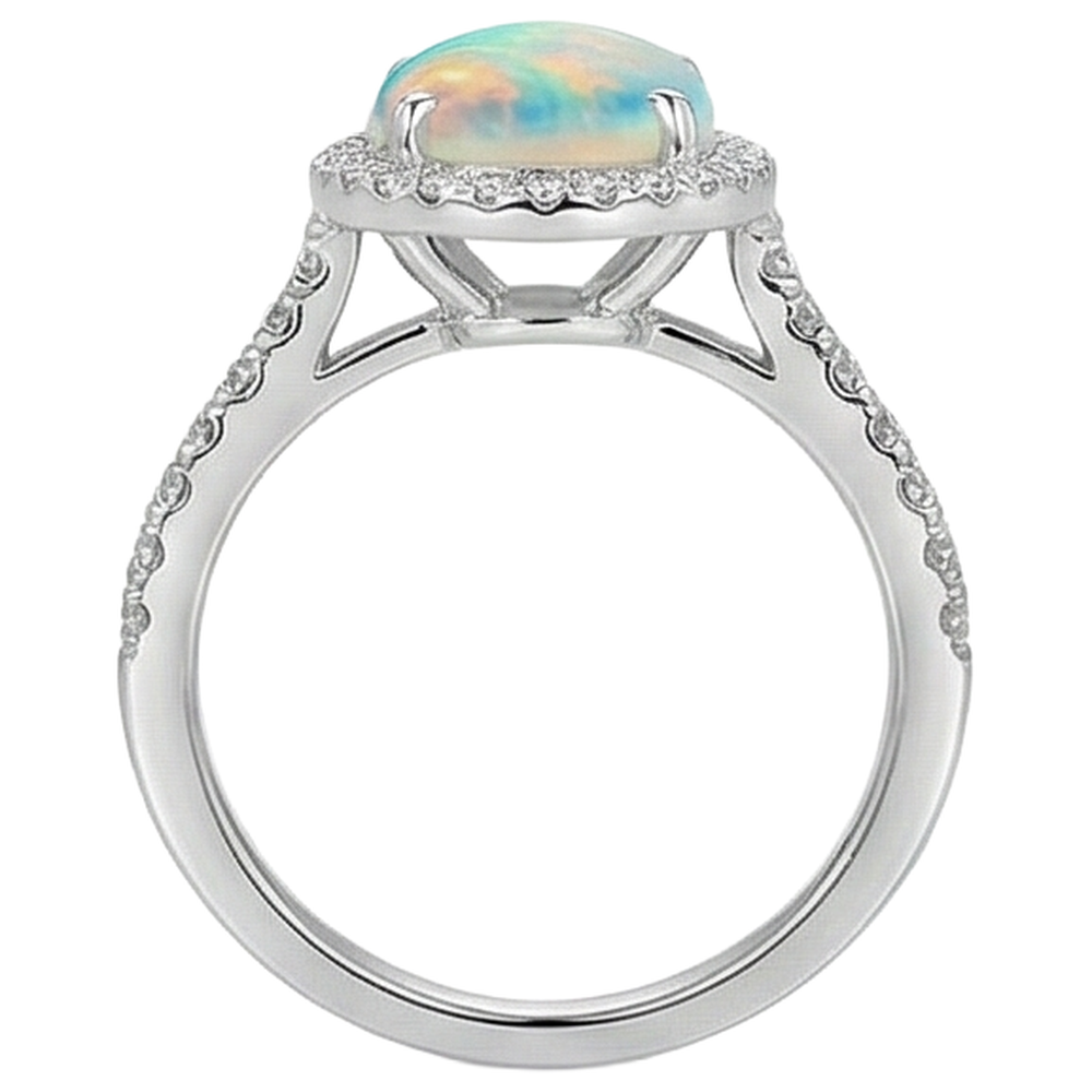 Anello Anniversario in oro bianco 14K con opale grande e diamanti da 9.40 ct