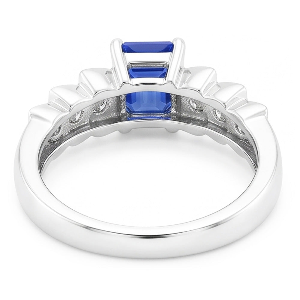 Anello Anniversario plissettato con zaffiro blu smeraldo da 2 carati in oro bianco 14K