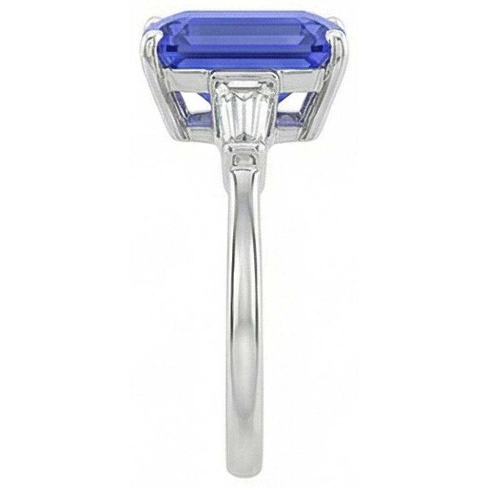 Anello Baguette 3 pietre con diamante zaffiro Ceylon taglio smeraldo 2.75 carati