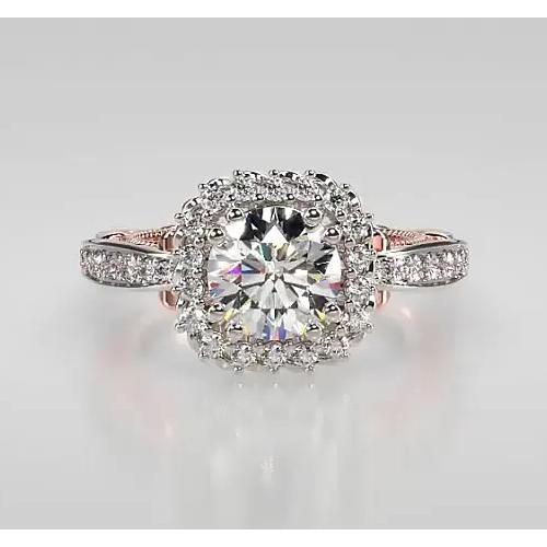 Anello Bicolore Con Genuino Diamante Rotondo Anniversario Halo Ring 2.50 Carati