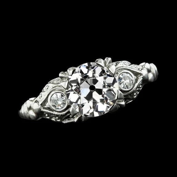 Anello Con 3 Pietre A Triplo Polo Con Vero Diamante Tondo Vecchio Minatore 2.75 Carati