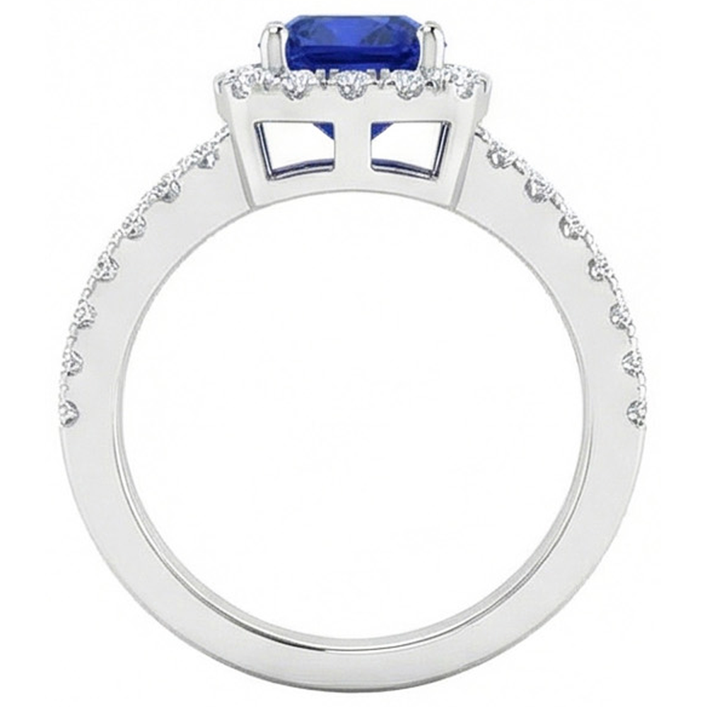 Anello Con Cuscino Zaffiro Blu 4,50 Carati e Diamanti Naturali Autentici ( non creati in laboratorio ) in Oro Bianco 14K