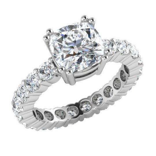 Anello Con Genuino Diamante 5 Carati Taglio Cuscino In Oro Bianco 14K