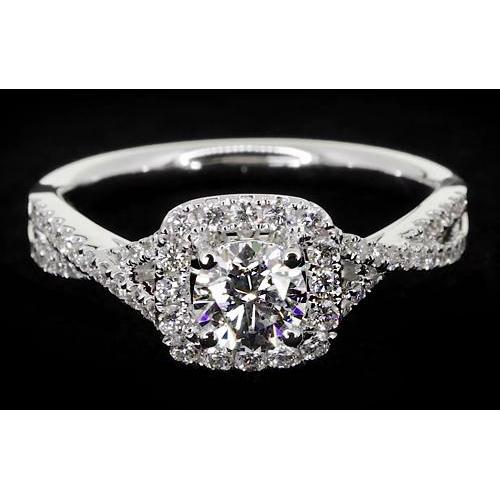 Anello Con Genuino Diamante Tondo Con Gambo Ritorto 2 Carati Oro Bianco 14K