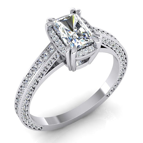 Anello Con Naturale Diamante A Taglio Radiante 2 Carati Set Cattedrale Oro 14K
