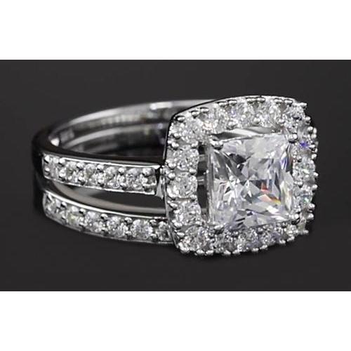 Anello Con Naturale Diamante Taglio Principessa 3 Carati Halo Stile Gambo Diviso