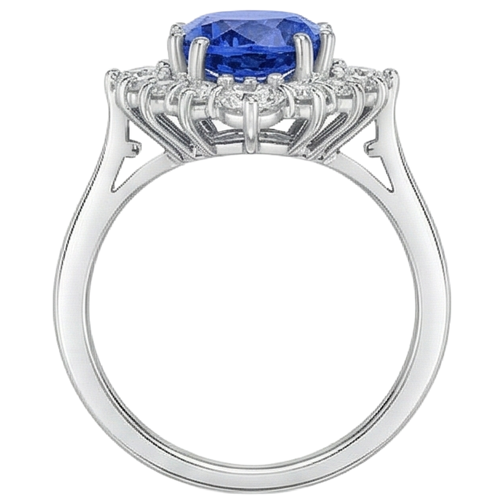 Anello Con Tanzanite Ovale Da 4.90 CT E Diamanti in Oro Bianco 14 Carati