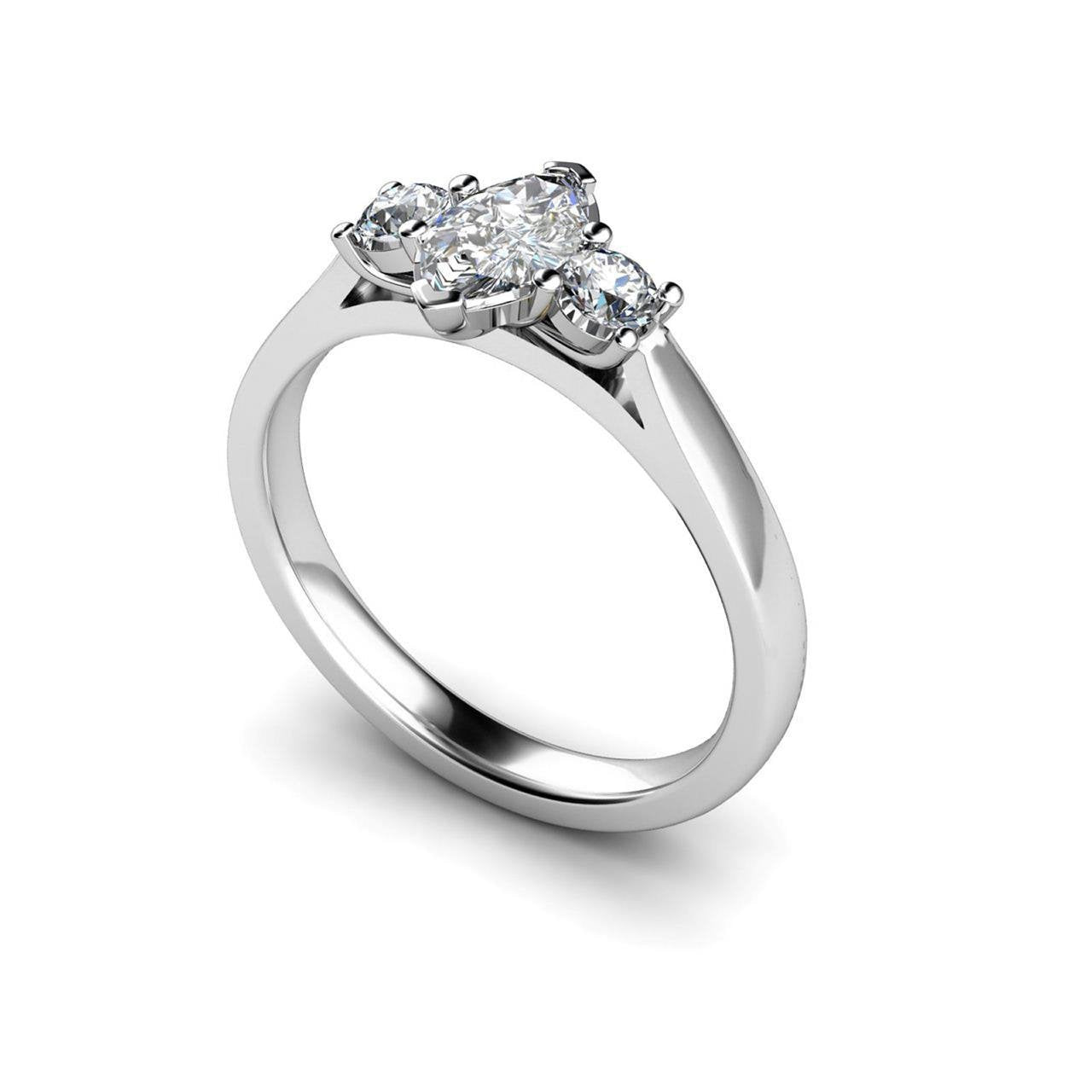 Anello Con Tre Pietre Di Vero Diamanti Taglio Marquise E Taglio Rotondo Da 1.55 Ct