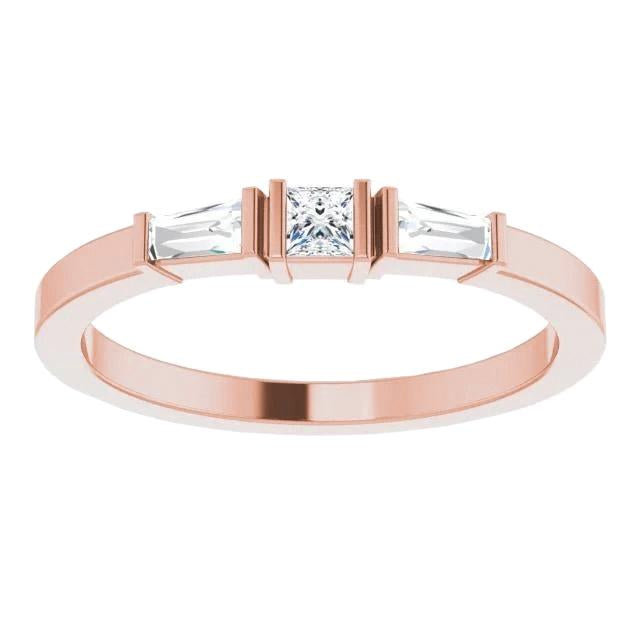 Anello Con Tre Pietre Di Vero Diamanti. 1.10 Carati. Gioielli In Oro Rosa 14K