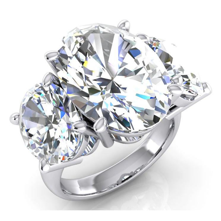 Anello Con Tre Pietre Vero Grande Diamante Ovale