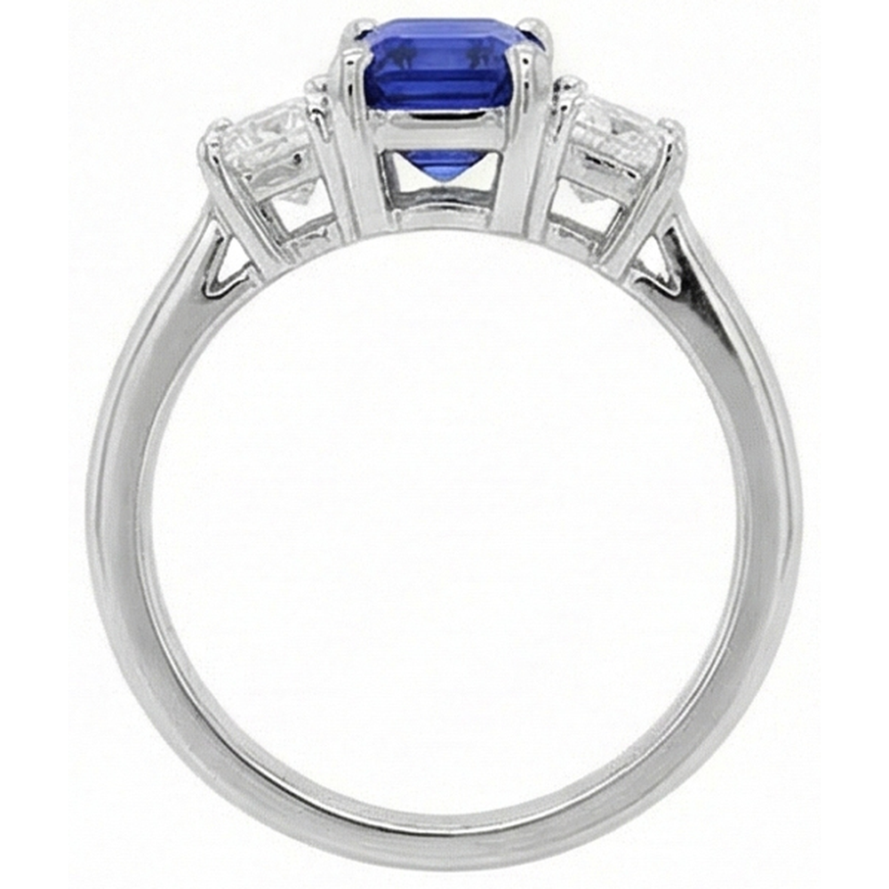 Anello Con Tre Pietre Zaffiro Blu Smeraldo E Diamanti Naturali Autentici ( non creati in laboratorio )