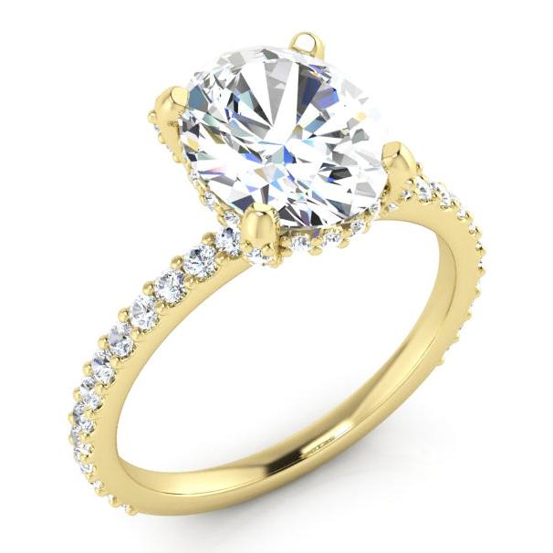 Anello Con Vero Diamante Ovale Pavé Nascosto Halo