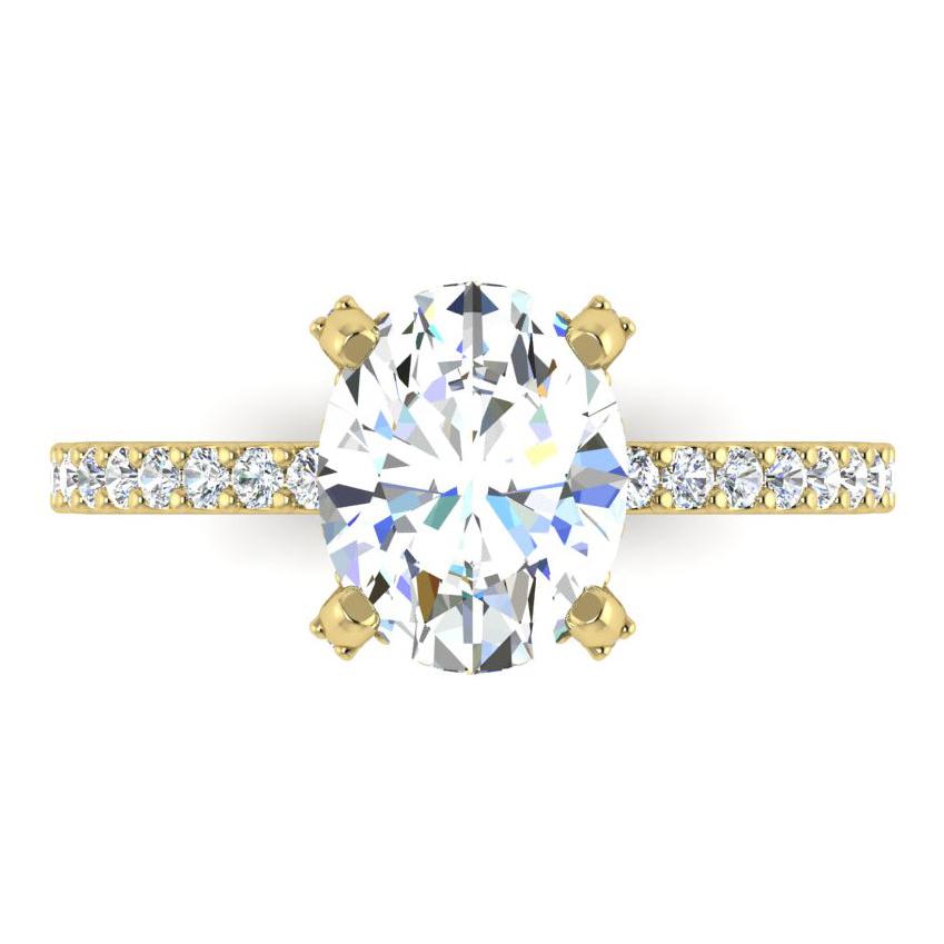Anello Con Vero Diamante Ovale Pavé Nascosto Halo