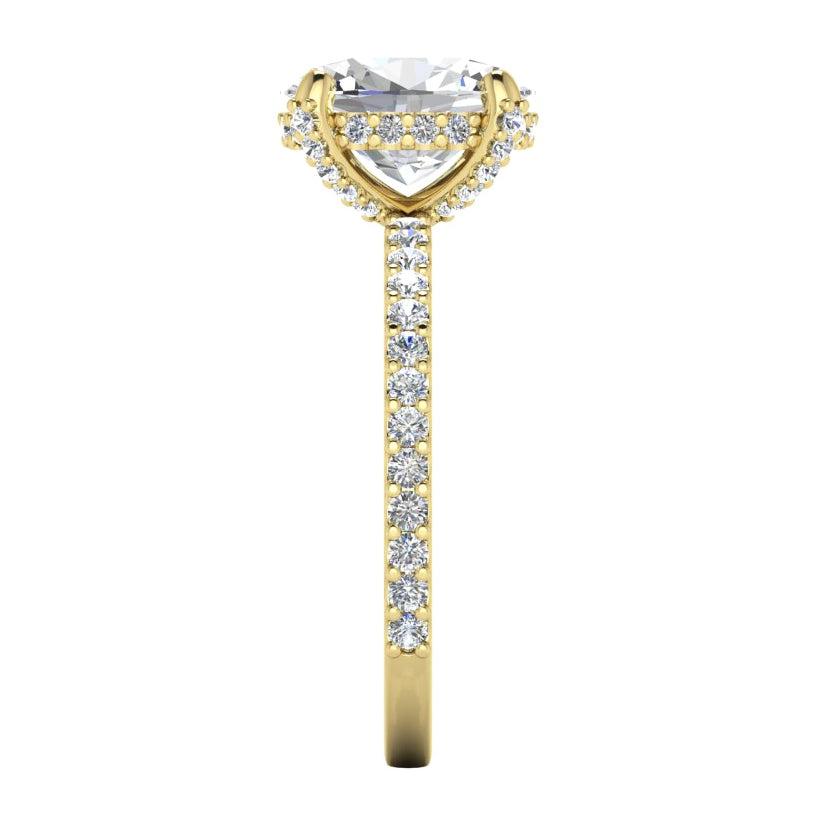 Anello Con Vero Diamante Ovale Pavé Nascosto Halo