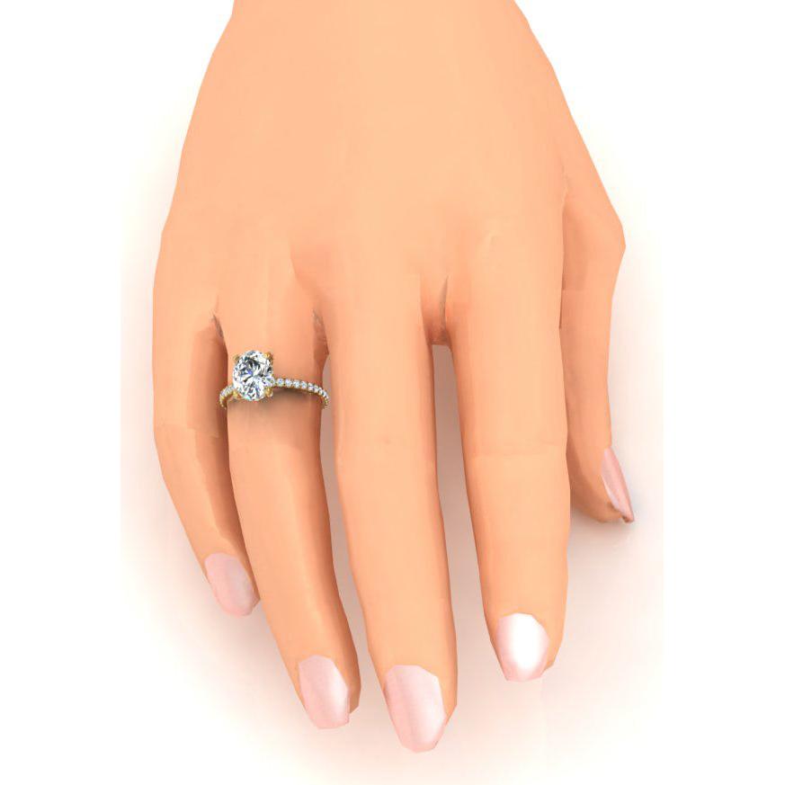 Anello Con Vero Diamante Ovale Pavé Nascosto Halo