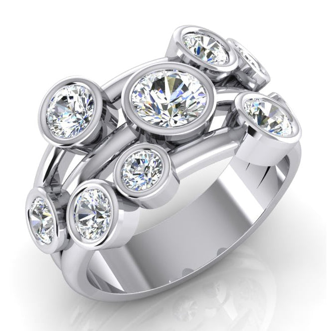 Anello Con Vero Diamante Rotondo A Bolle 2,10 Carati Con Castone Largo 6 mm