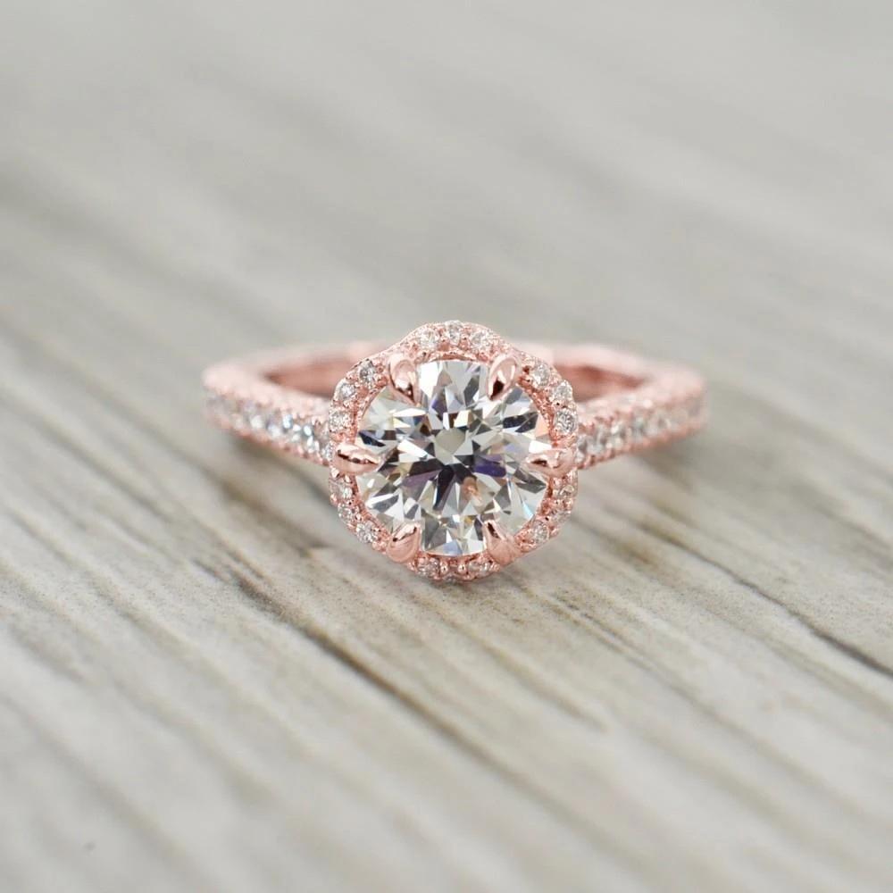 Anello Con Vero Diamante Rotondo Eagle Claw Prongs 1,50 Carati In Oro Rosa 14K