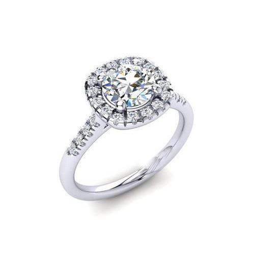 Anello Con Vero Diamante Rotondo Halo Da 2.25 Carati In Oro Bianco 14K