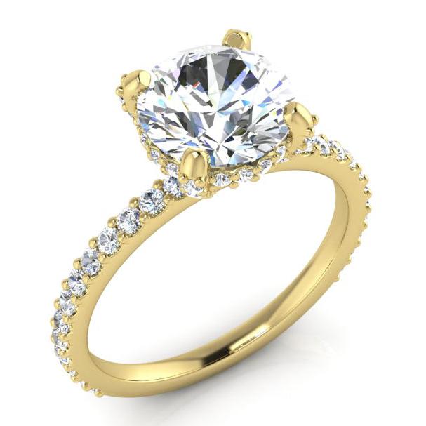 Anello Con Vero Diamante Rotondo Pavé Nascosto Halo