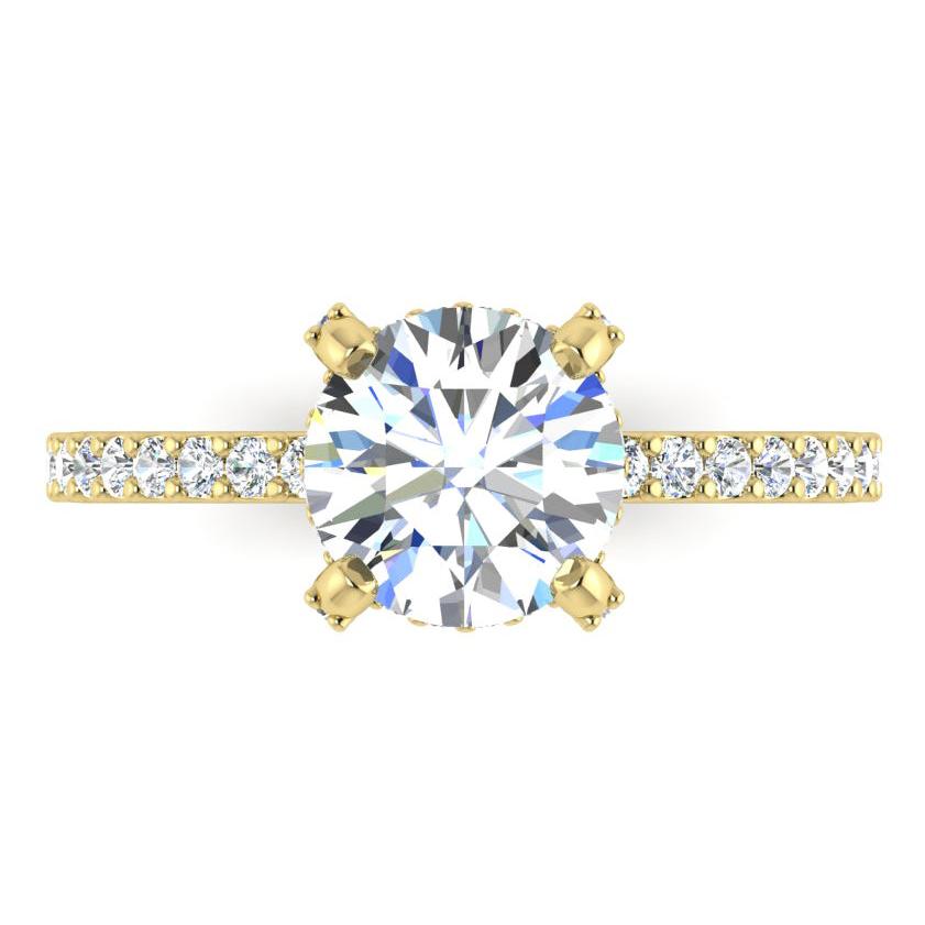 Anello Con Vero Diamante Rotondo Pavé Nascosto Halo