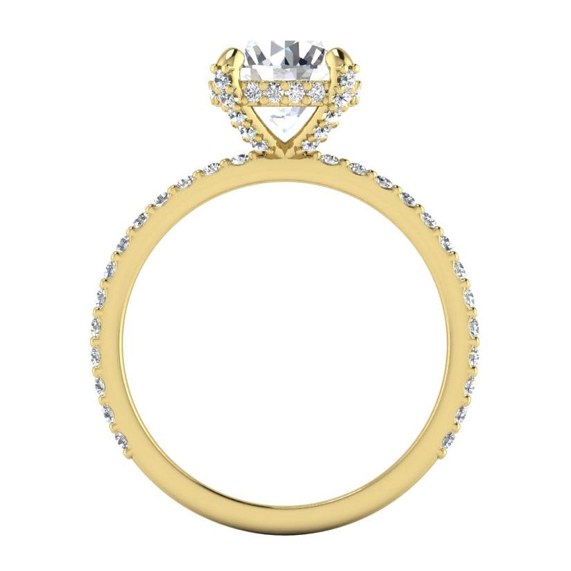 Anello Con Vero Diamante Rotondo Pavé Nascosto Halo