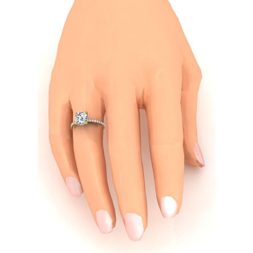Anello Con Vero Diamante Rotondo Pavé Nascosto Halo