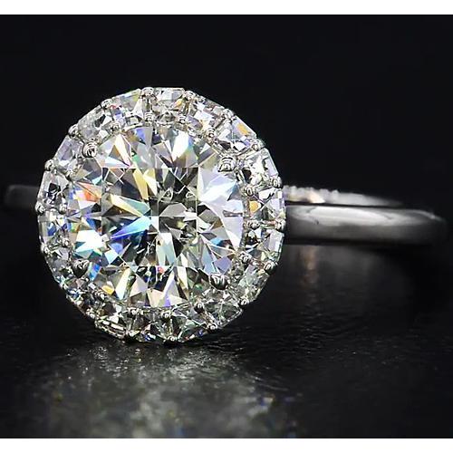 Anello Con Vero Diamanti Rotondi Stile Halo 5.50 Carati In Oro Bianco 14K