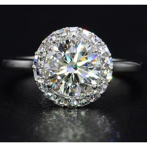 Anello Con Vero Diamanti Rotondi Stile Halo 5.50 Carati In Oro Bianco 14K