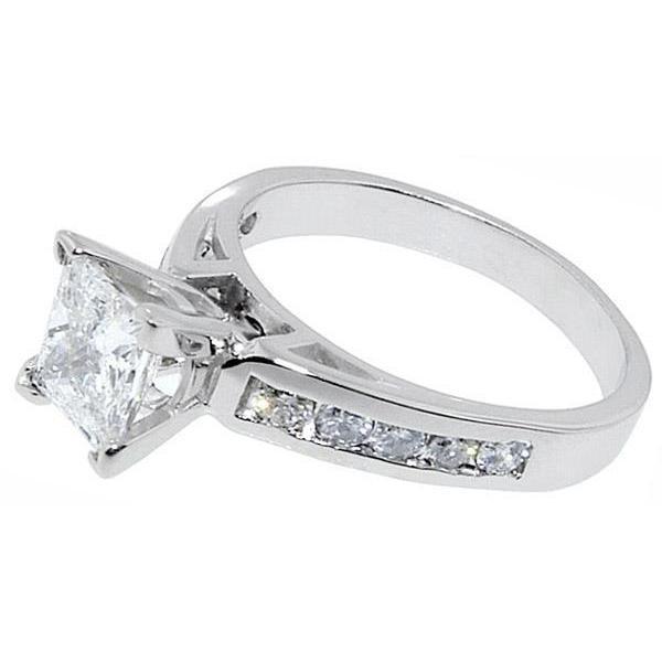 Anello Con Vero Diamanti Taglio Principessa Da 1.5 Carati In Oro Bianco 14K Dall'Aspetto Antico