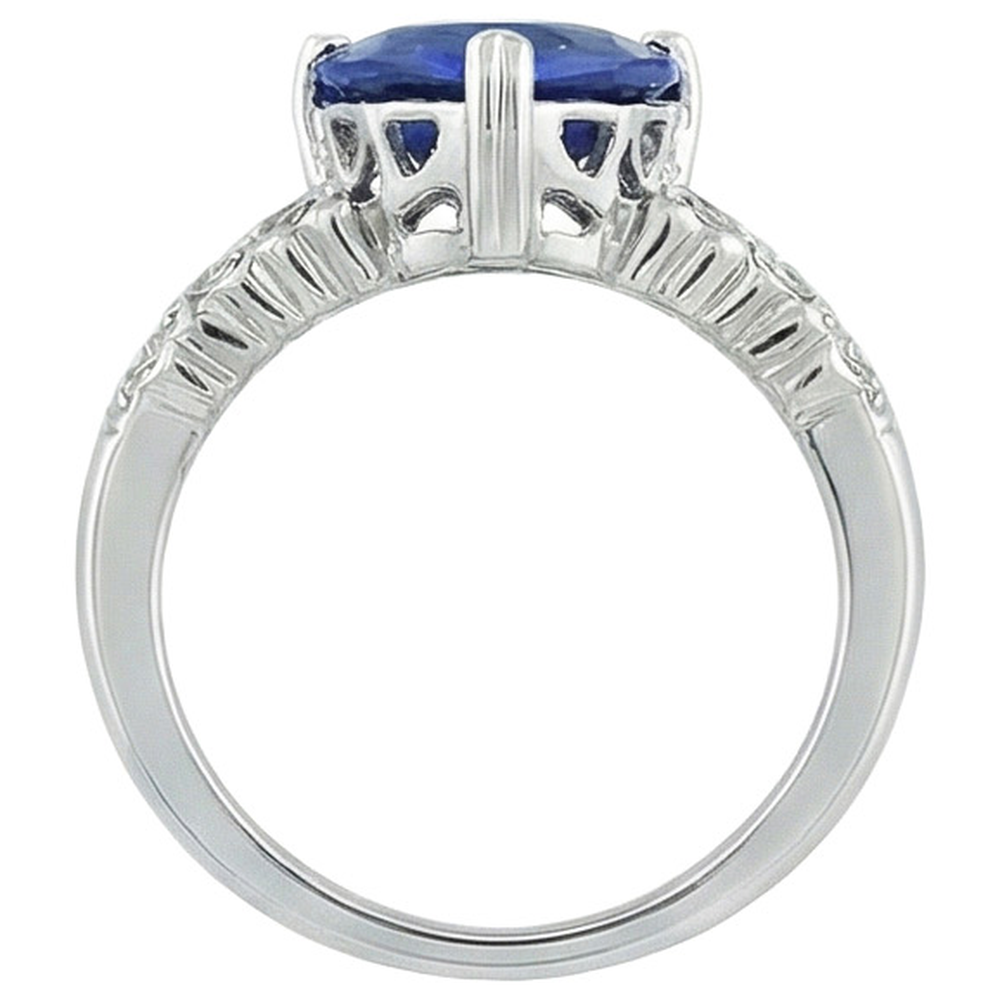 Anello Cuore Zaffiro Blu Ceylon Con Diamanti 7 Carati Oro 14K