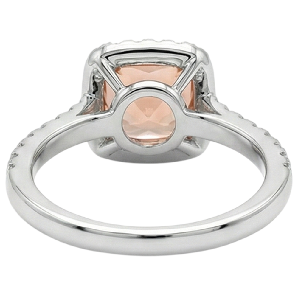 Anello Cuscino Morganite E Diamante 27 Ct Oro Bianco 14K