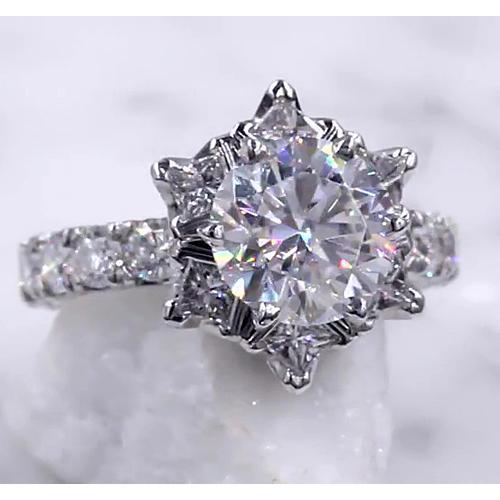 Anello Da Donna Con Vero Diamante Starburst Da 3 Carati in Oro Bianco 14 Carati