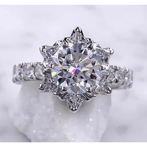 Anello Da Donna Con Vero Diamante Starburst Da 3 Carati in Oro Bianco 14 Carati