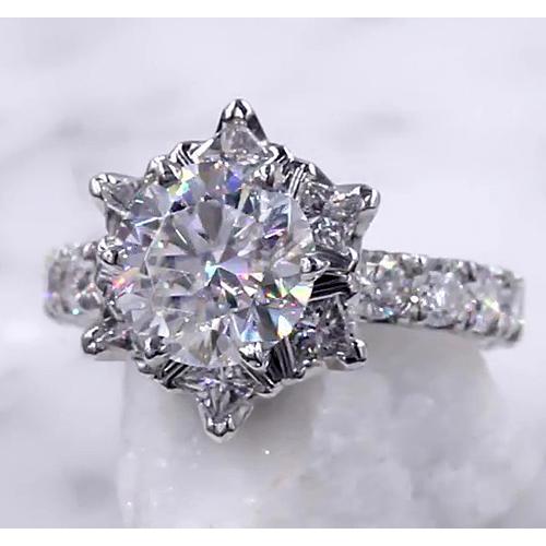 Anello Da Donna Con Vero Diamante Starburst Da 3 Carati in Oro Bianco 14 Carati
