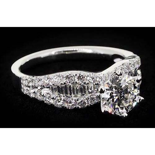 Anello Da Donna Stile Nastro Con Genuino Diamante Tondo. 6 Griffe. 2.75 Carati