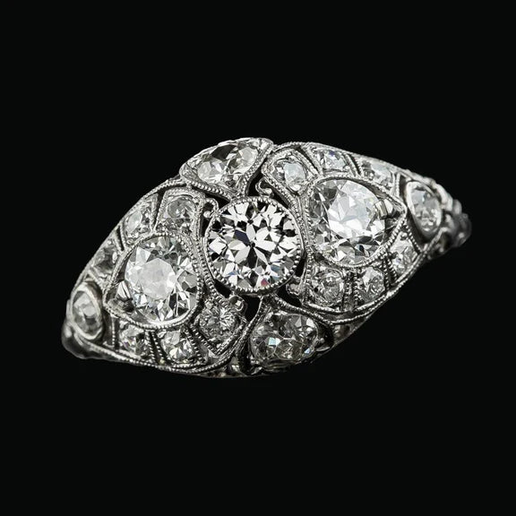 Anello Da Minatore Rotondo In Oro 14K Con Vero Diamante Milgrain Shank 4.50 Carati