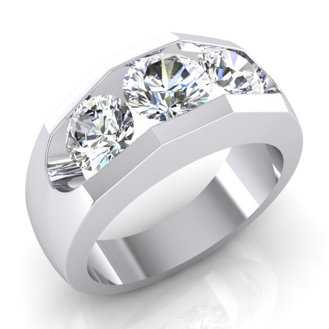 Anello Da Uomo Con 3 Pietre Di Vero Diamanti In Oro 2,50 Carati