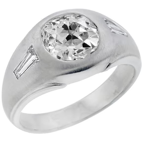 Anello Da Uomo Con Tre Pietre Gypsy Baguette E Vero Diamanti Rotondi A Taglio Antico