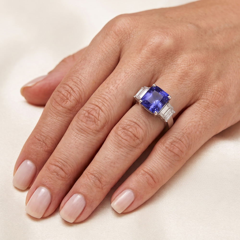 Anello Di Diamanti Naturali Autentici ( non creati in laboratorio ) Con Zaffiro