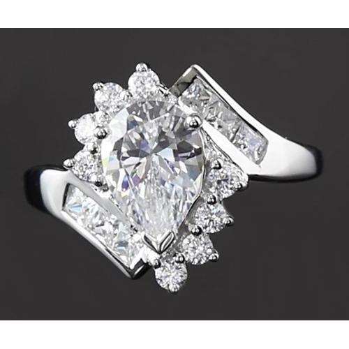 Anello Di Fidanzamento Ad Incastro 2.50 Carati Di Naturale Diamanti A Pera In Oro Bianco 14K