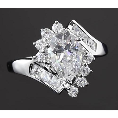 Anello Di Fidanzamento Ad Incastro 2.50 Carati Di Naturale Diamanti A Pera In Oro Bianco 14K