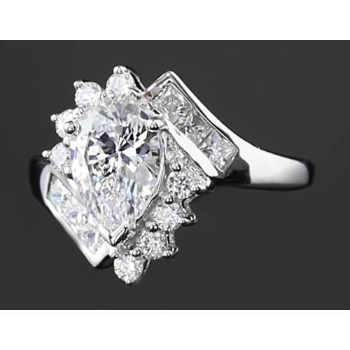 Anello Di Fidanzamento Ad Incastro 2.50 Carati Di Naturale Diamanti A Pera In Oro Bianco 14K