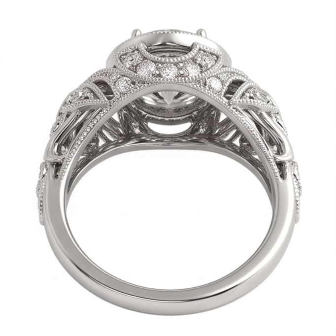 Anello Di Fidanzamento Anniversario Di Fidanzamento Con Naturale Diamante Naturale Autentico ( non creato in laboratorio ) Rotondo Stile Vintage 2.0 Ct. WG 14K