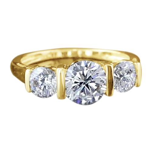 Anello Di Fidanzamento Con 3 Genuino Diamanti Rotondi In Pietra Oro Giallo 14K 3 Carati