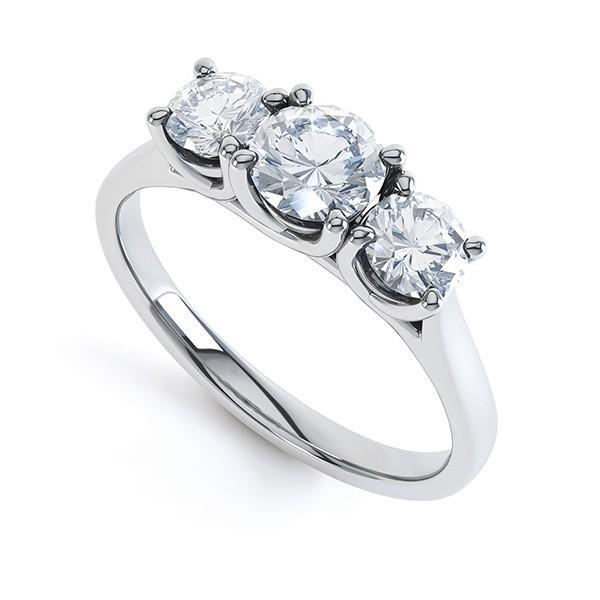 Anello Di Fidanzamento Con 3 Pietre E Naturale Diamanti Rotondi Oro Bianco 14K 1.95 Ct.
