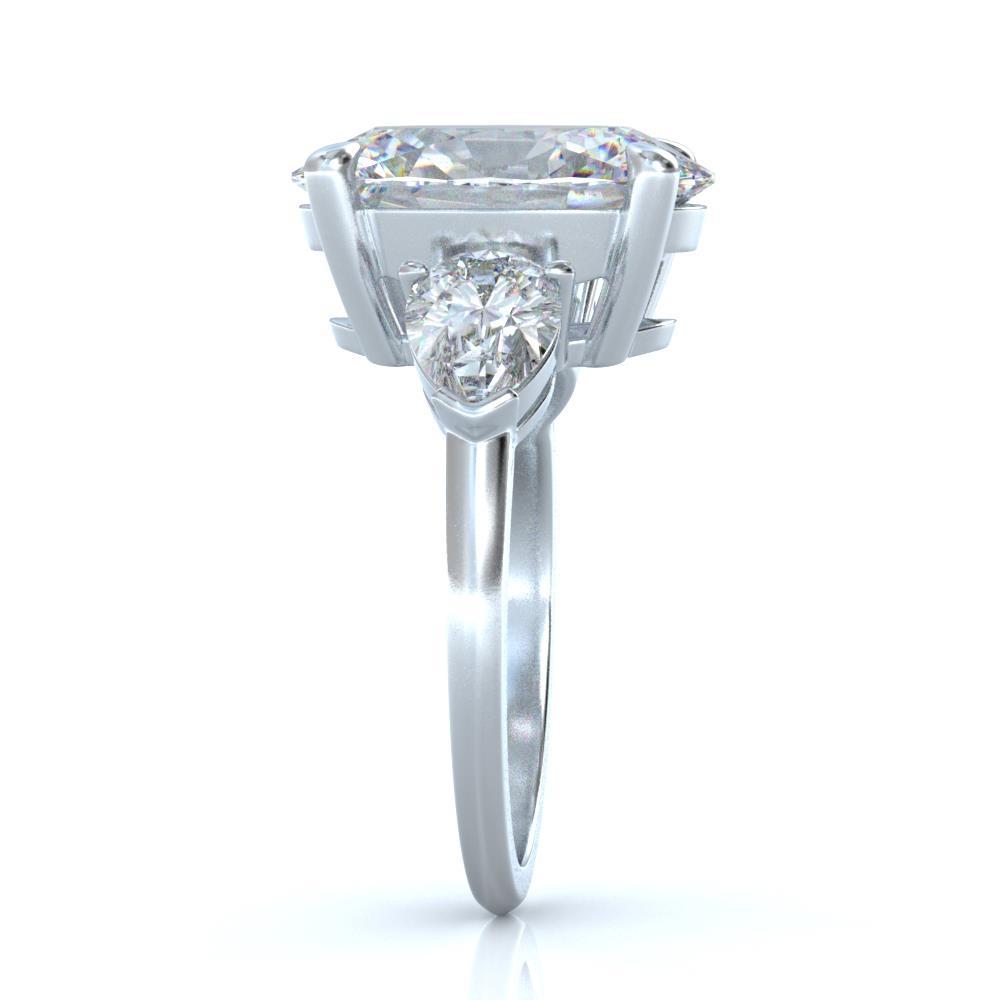 Anello Di Fidanzamento Con 3 Pietre Ovale E Naturale Diamante 8 Carati In Oro Bianco 14K