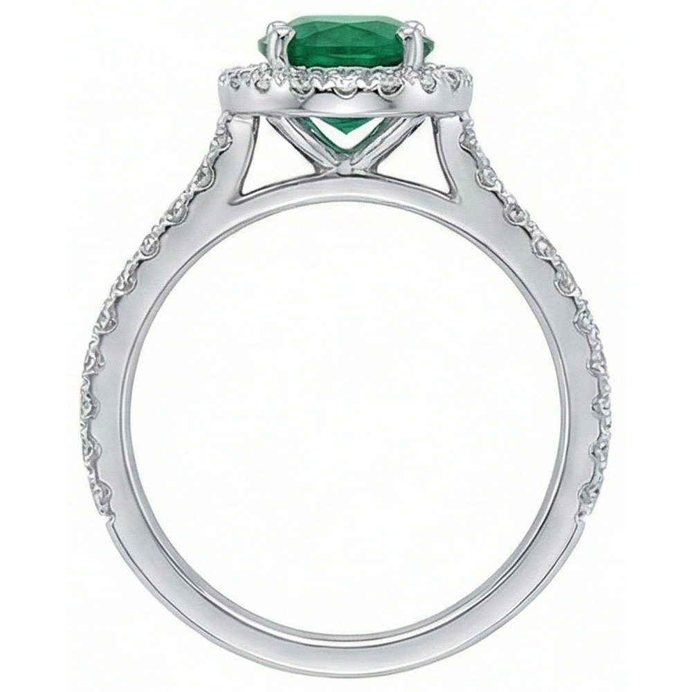 Anello Di Fidanzamento Con Diamante Naturale Autentico ( non creato in laboratorio ) Verde Smeraldo Taglio Ovale Da 3,6 Ct