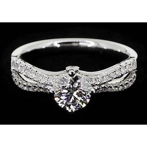 Anello Di Fidanzamento Con Gambo Diviso 2 Carati In Oro Bianco Con Vero Diamante Rotondo 14K