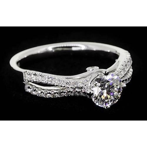 Anello Di Fidanzamento Con Gambo Diviso 2 Carati In Oro Bianco Con Vero Diamante Rotondo 14K