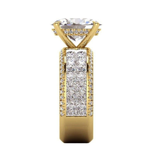 Anello Di Fidanzamento Con Genuino Diamante Centro Ovale 6.92 Carati Oro Giallo 14K